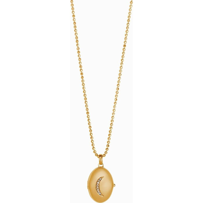 Awe Inspired Diamond Moon Locket Diamon Cut Bead Chain 18"-20" | Gold Vermeil