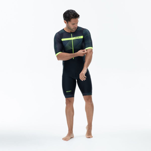 Zone3 Men's Activate Plus Revolution Short Sleeve Trisuit | Black/Green