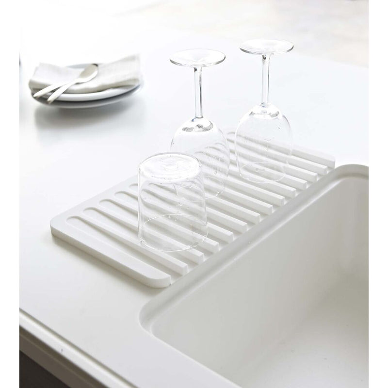 YAMAZAKI Dish Home Folding Sink Rack | Steel | Large | Drainer Tray, White