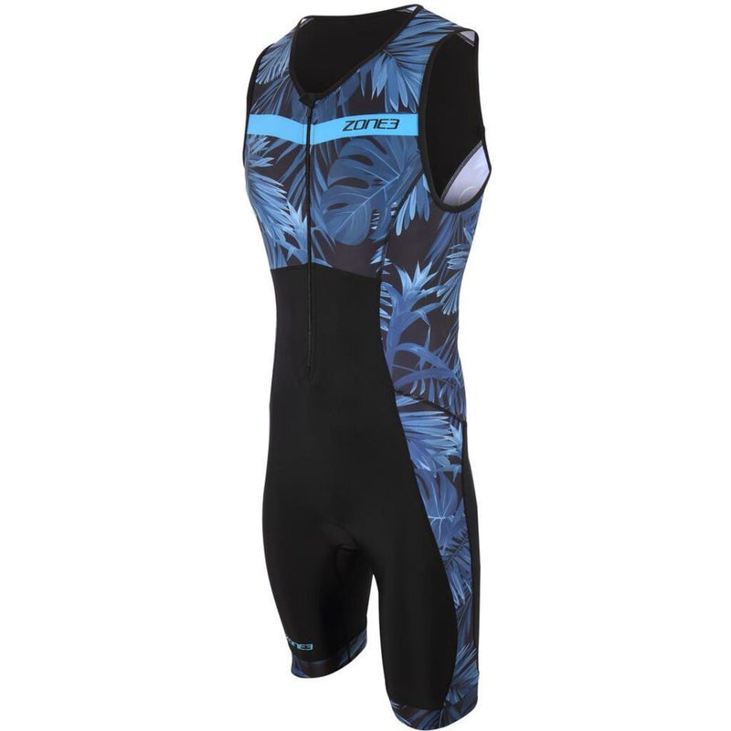 Zone3 Men's Activate Plus Tropical Palm Sleeveless Trisuit | Black/Blue