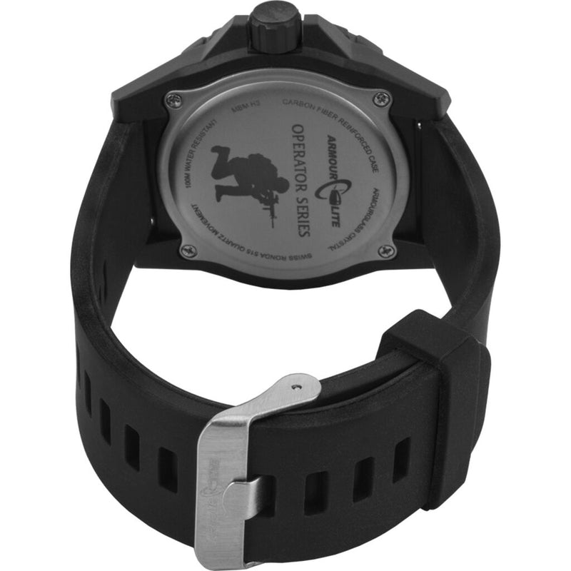 ArmourLite Operator Series Silicone Mens Watch | Diameter: 43.5mm Thickness: 13.5mm - Shatterproof Armourglass - Black Dial