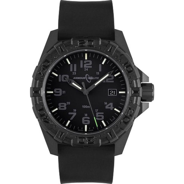 ArmourLite Operator Series Silicone Mens Watch | Diameter: 43.5mm Thickness: 13.5mm - Shatterproof Armourglass - Black Dial