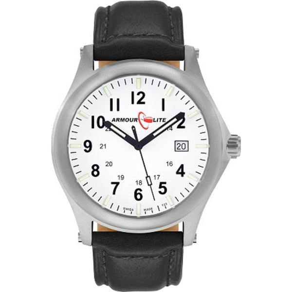 ArmourLite Field Series Genuine Leather Mens Watch | Diameter: 42mm Thickness: 10.8mm - Shatterproof Armourglass - White
