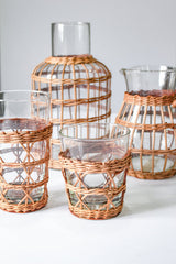 Seagrass Indochine & Rattan Wide Cage Tumbler | 6 pc Glassware Set