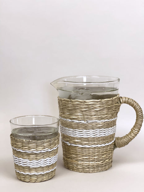 Seagrass Wide Cage Tumbler 6 pc Glasssware Set | White & Sepia Collection