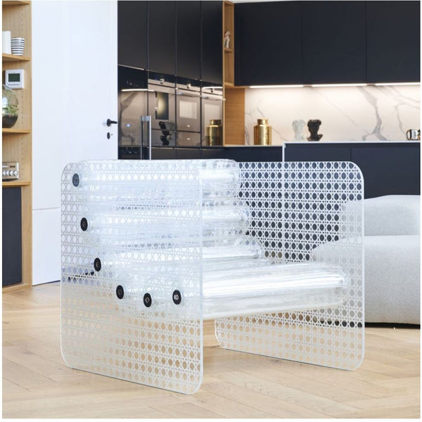 Mojow Model MW 02 Armchair with Clear Tempered Glass with Engraved and Sandblasted Glass