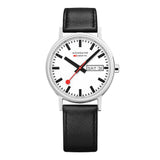 Mondaine Classic 36 mm Day Date Watch | St. Steel Polished / White