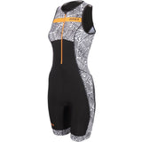 Zone3 Women's Activate Plus Kona Speed Sleeveless Trisuit | Black/White/Neon Orange