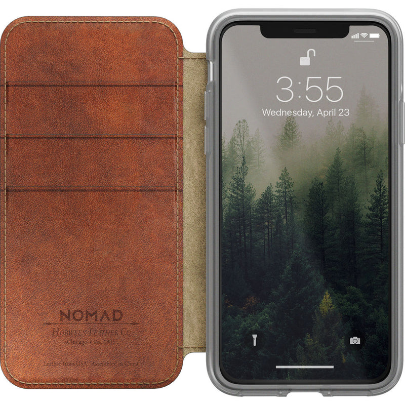 Nomad Folio Case for iPhone X | Clear/ Horween Brown Leather