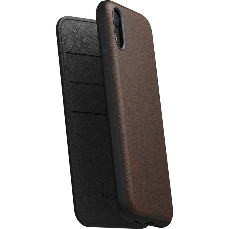 Nomad Folio Case for iPhone XR | Rustic Brown Rugged Leather