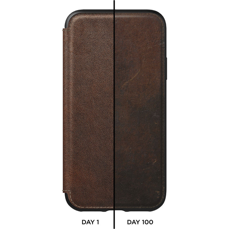 Nomad Folio Case for iPhone XR | Rustic Brown Rugged Leather