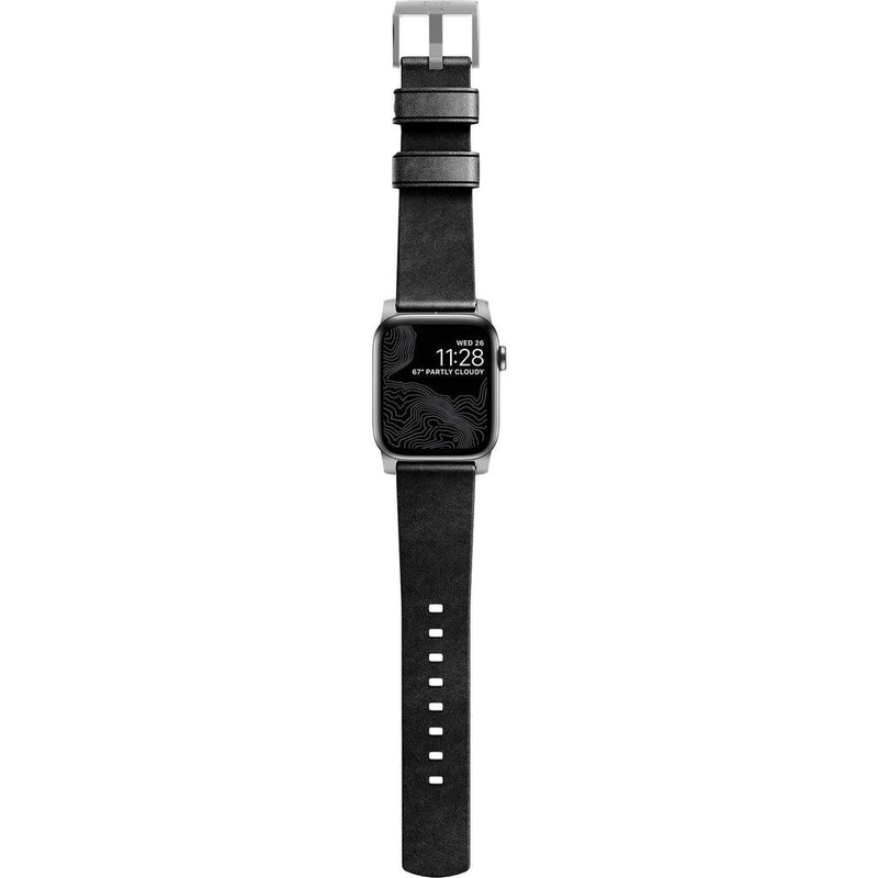 Hello Nomad Modern Leather Apple Watch Strap | Silver Hardware / Black Leather NM1A41SM00