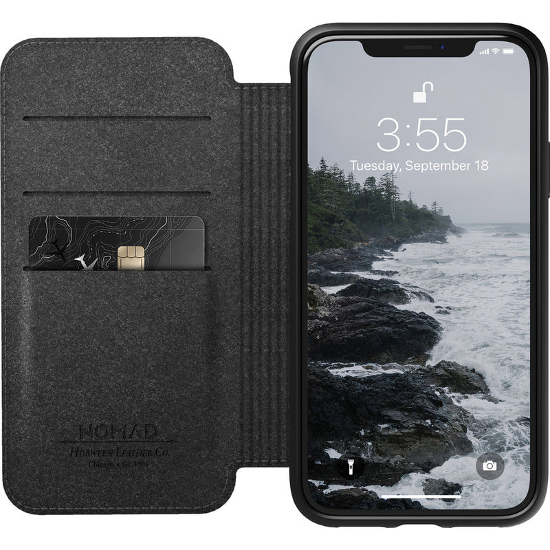 Nomad Folio Case for iPhone XR | Black Rugged Leather