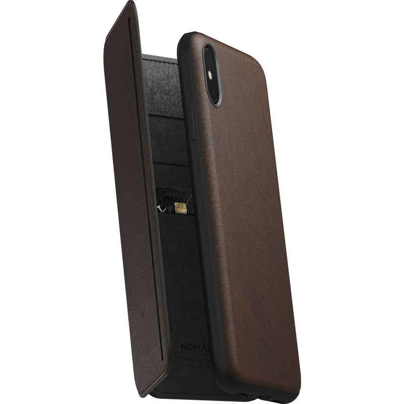 Hello Nomad Folio Tri-Fold Leather Case for iPhone XS Max | Rustic Brown Leather NM21TR0H50