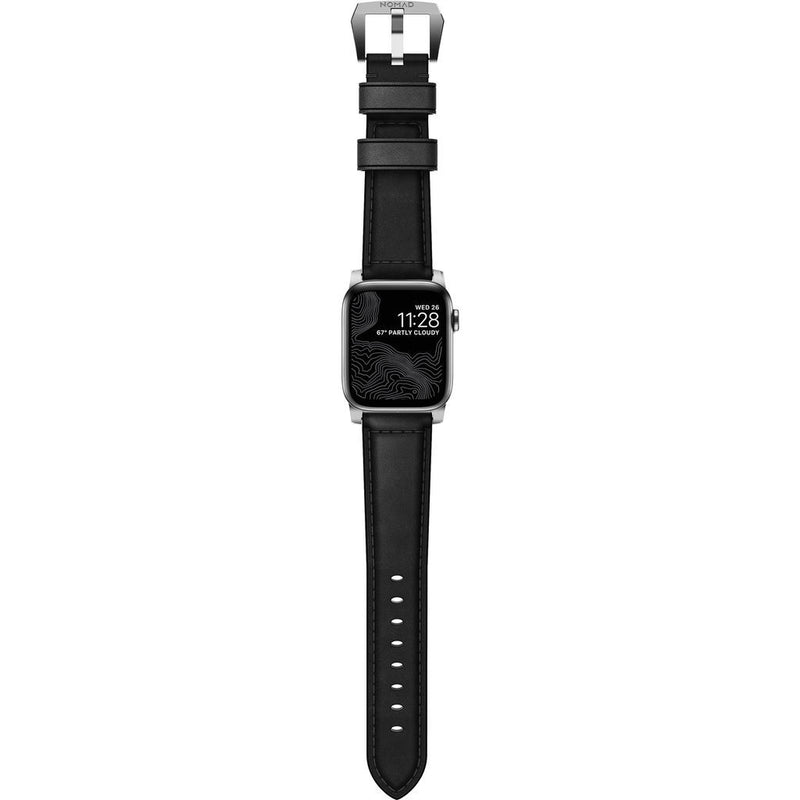 Nomad Traditional Apple Watch Strap | Silver Hardware / Black Leather ...
