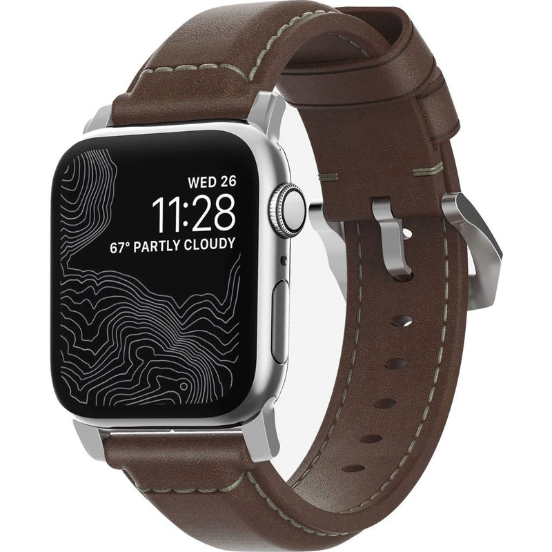 Nomad Traditional Apple Watch Strap | Silver Hardware / Brown Leather