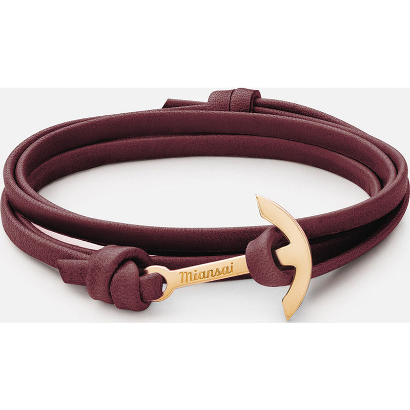 Miansai Gold Plated Mini Modern Anchor on Bracelet | Thin Oxblood Leather