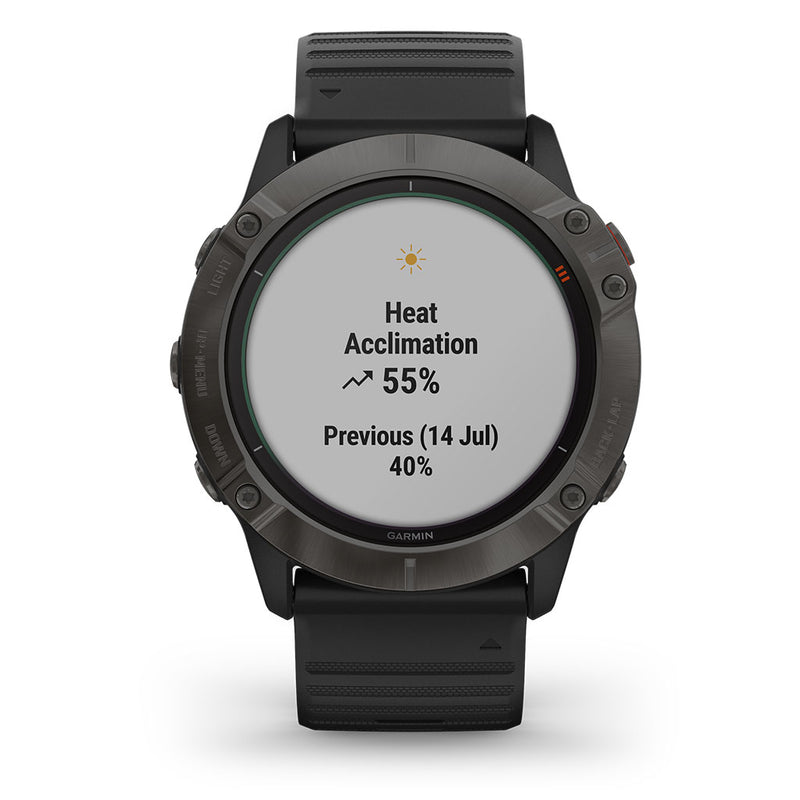 Garmin Fenix 6X Pro Solar Watch Titanium Carbon Gray DLC - Black Band, 010-02157-20