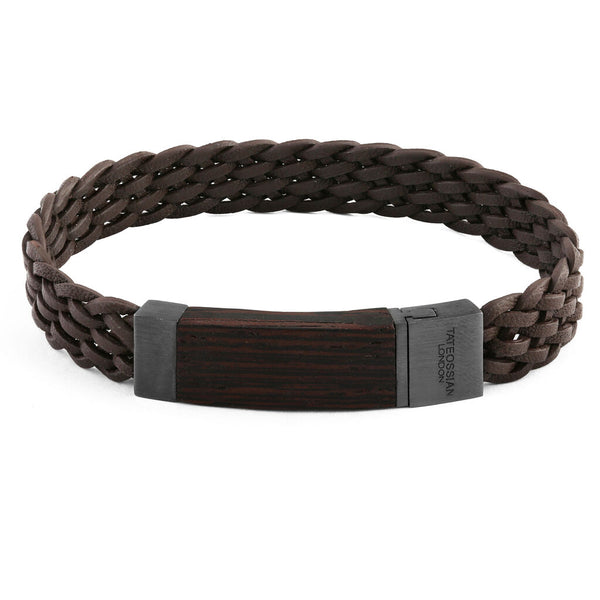 Tateossian Madera Leather Bracelet | Brown/Silver