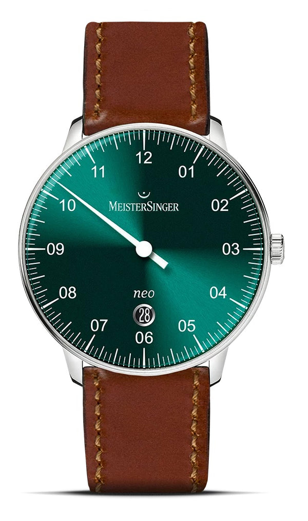 MeisterSinger Neo Watch | 36mm Sunburst Green Dial/Velours Cognac