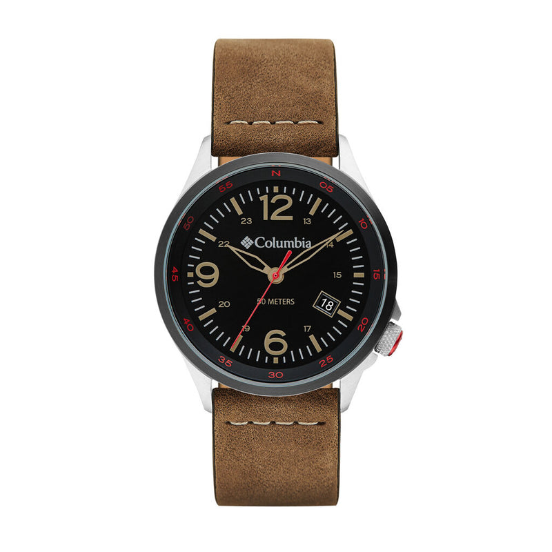 Columbia Canyon Ridge Black 3-Hand Date Men's Lifestyle Analog Watch | Camel Leather