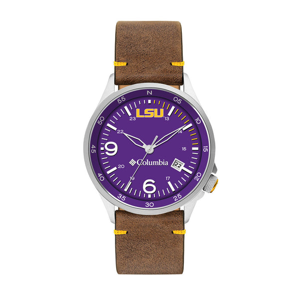 Columbia Collegiate Canyon Ridge LSU Tigers Men's Analog Watch | Saddle Color Leather Strap