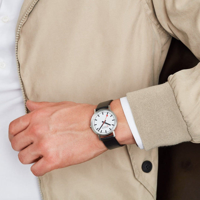Mondaine Classic 36 mm Watch | St. Steel Brushed / White