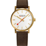 Mondaine Official Swiss Railways Watch EVO2 | Gold plated/Silver Dial/Brown Leather Strap