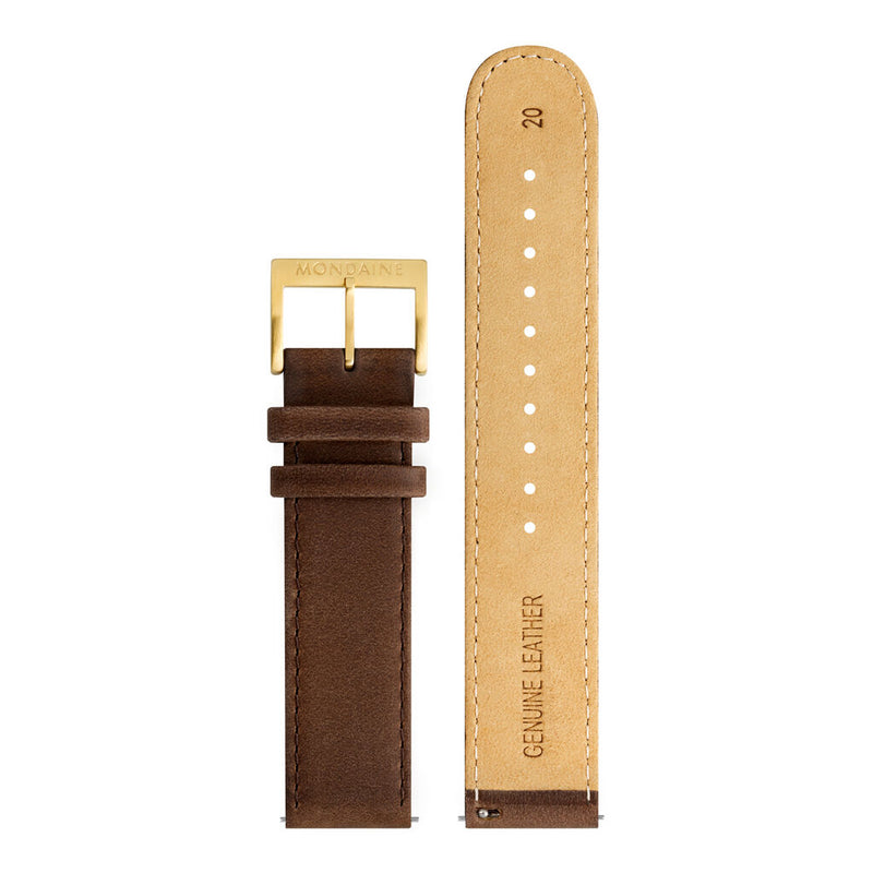 Mondaine Official Swiss Railways Watch EVO2 | Gold plated/Silver Dial/Brown Leather Strap
