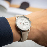 DuFa VAN DER ROHE BARCELONA Chrono Watch | Stainless Steel Dial Off White Band