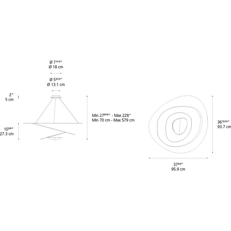 Artemide Pirce Suspension LED Light | 28W 2700K DIM 2-WIRE White EXT 19FT