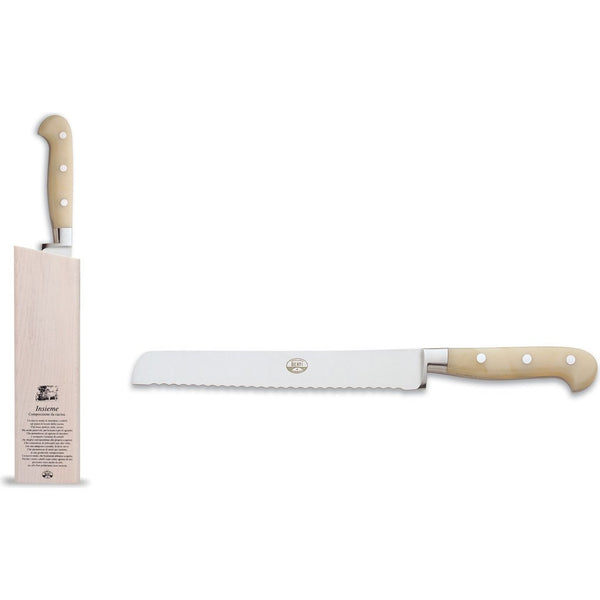 Coltellerie Berti Insieme Bread Knife w/ Magnetized Wood Block | Ivory Lucite Handle-9892