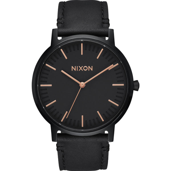 Nixon Porter Leather Men's Watch | Black/Rose Gold- A1058 957-00