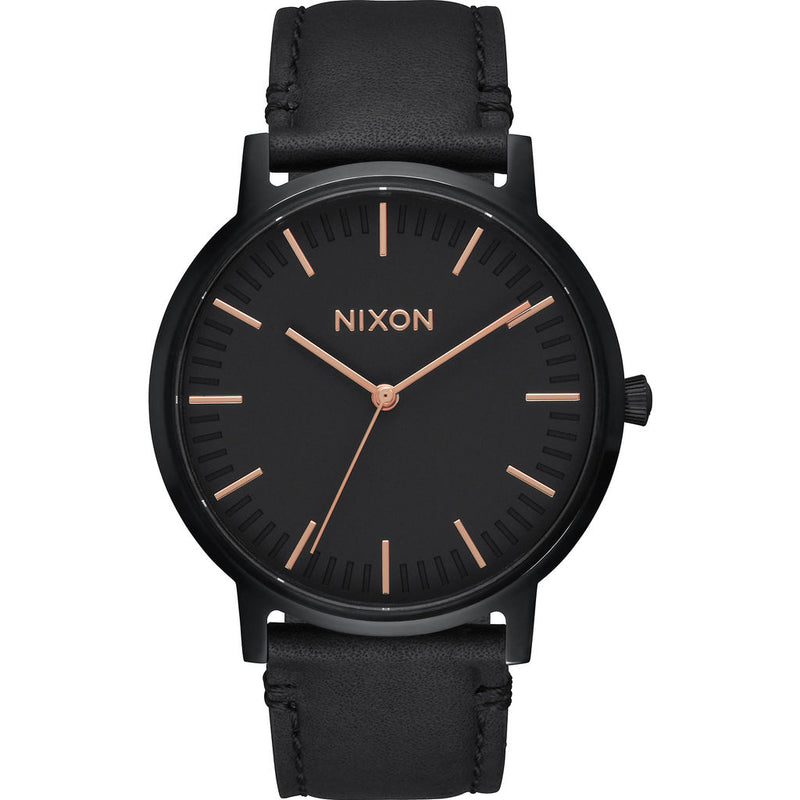 Nixon Porter Leather Men's Watch | Black/Rose Gold- A1058 957-00