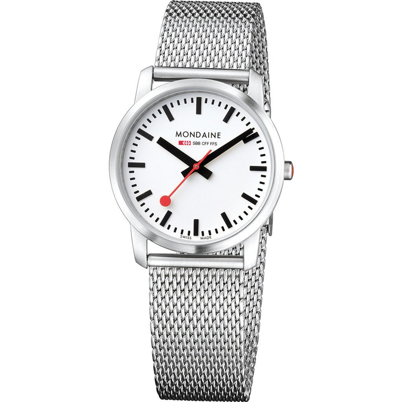 Mondaine Simply Elegant White Watch | Steel Mesh A400.30351.16SBM