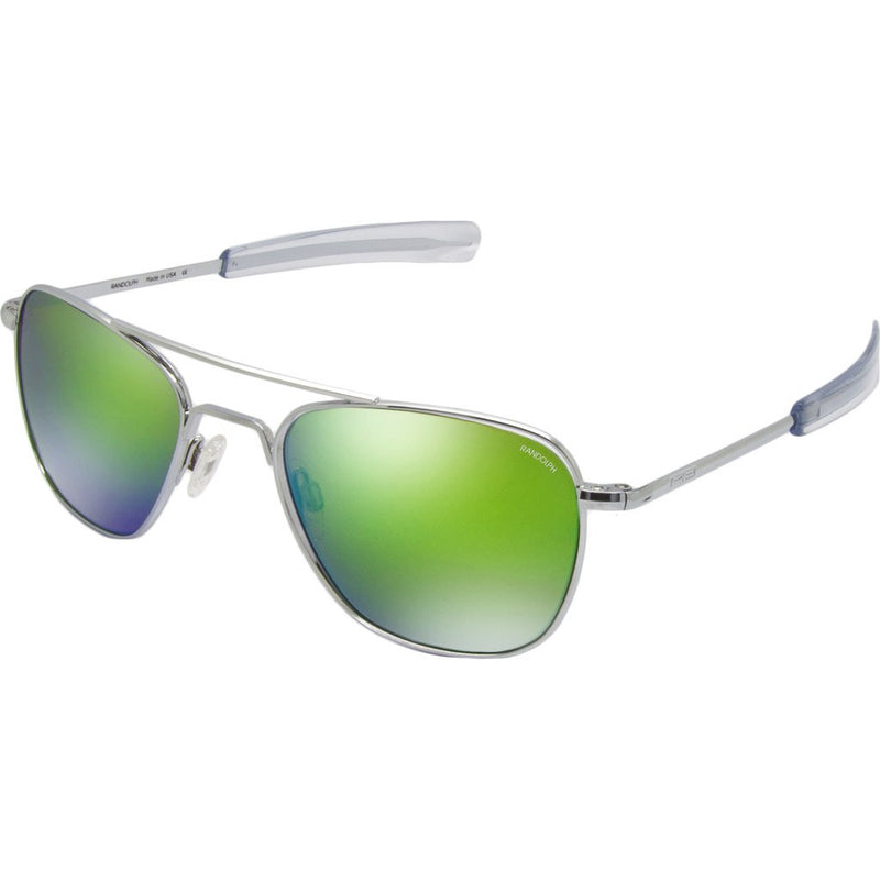 Randolph Engineering Aviator Bright Chrome Sunglasses | Green Flash Mirror Glass Bayonet 55MM AF53667