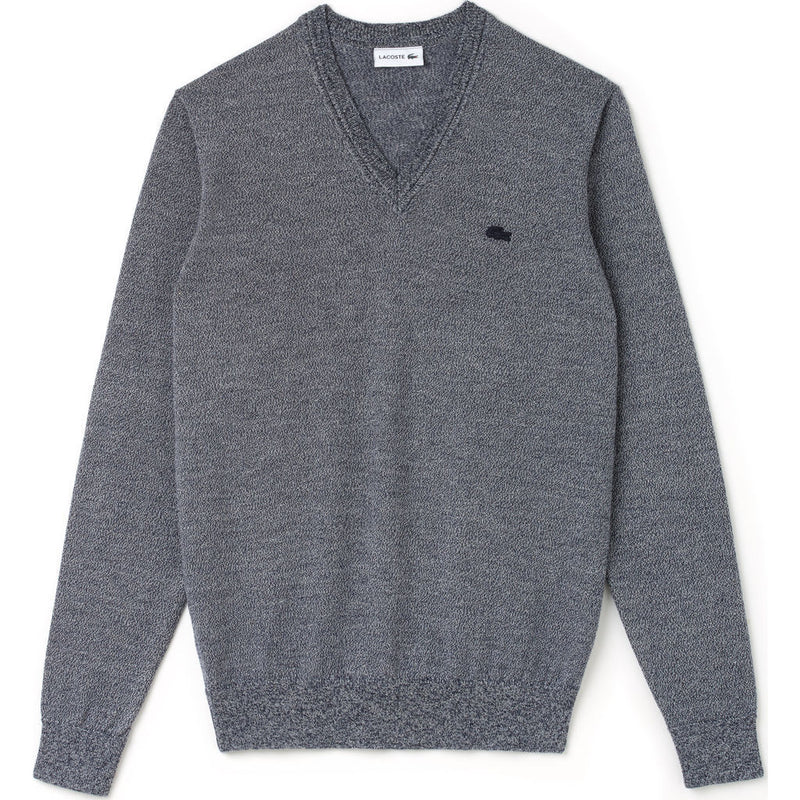 Lacoste Classic Wool Men's V-Neck Sweater | Navy Blue Mouline