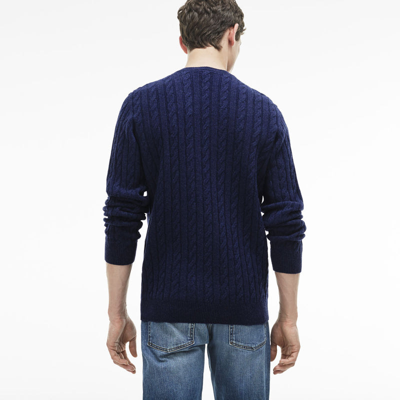 Lacoste Cable Knit Men's Wool Sweater | Midnight Blue Chine