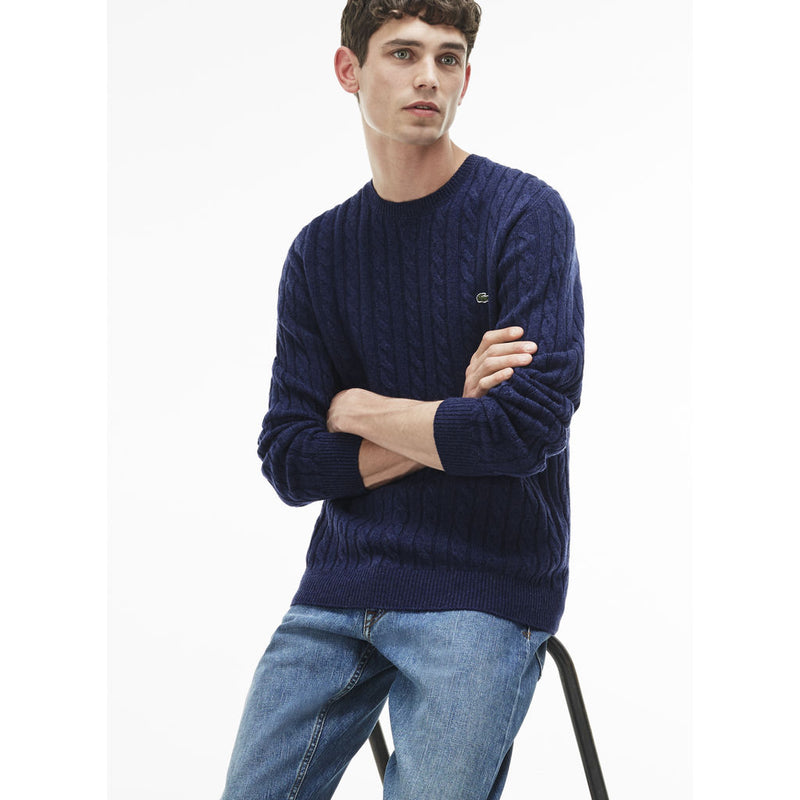 Lacoste Cable Knit Men's Wool Sweater | Midnight Blue Chine