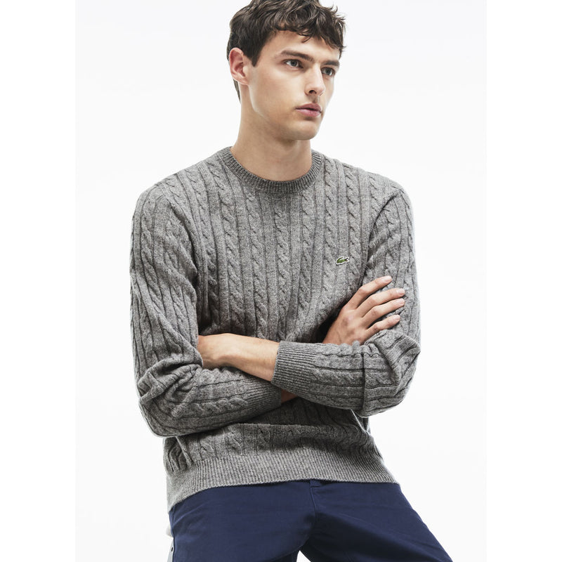 Lacoste Cable Knit Men's Wool Sweater | Stone Gray