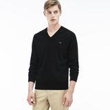 Lacoste Ribbed Men's V-Neck Sweater | Black