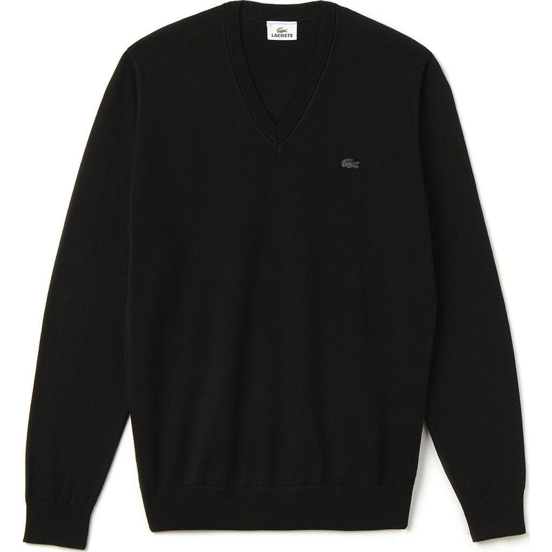 Lacoste Ribbed Men's V-Neck Sweater | Black