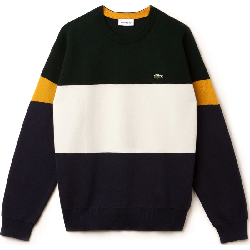 Lacoste Men's Crew Neck Colorblock Flat Ribbed Cotton Sweater