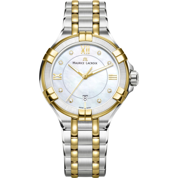 Maurice Lacroix Women's Aikon 30mm Mother of Pearl Watch | Silver/Gold AI1004-PVY13-171-1