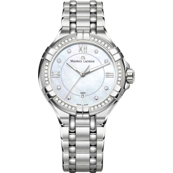 Maurice Lacroix Women's Aikon 30mm Mother of Pearl Watch | Silver/Diamond AI1004-SD502-170-1