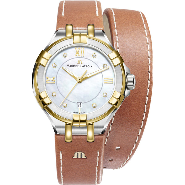 Maurice Lacroix Women's Aikon 35mm Mother of Pearl Watch | Brown Leather AI1006-PVY11-171-1