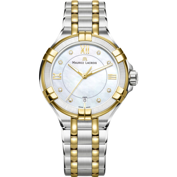 Maurice Lacroix Women's Aikon 35mm Mother of Pearl Watch | Silver/Gold AI1006-PVY13-171-1