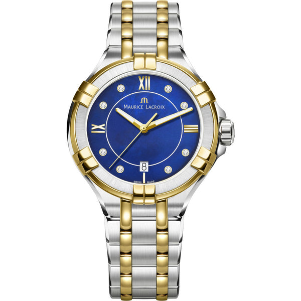 Maurice Lacroix Women's Aikon 35mm Mother of Pearl Watch | Royal Blue/Silver/Gold AI1006-PVY13-470-1