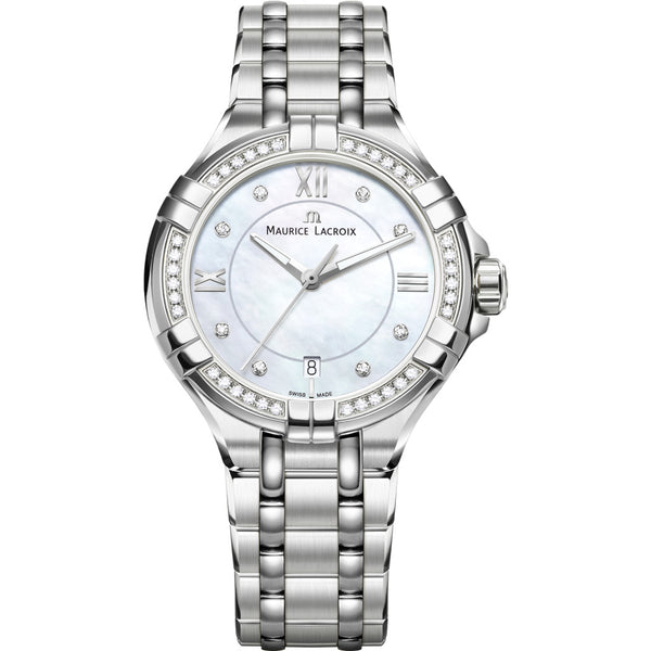 Maurice Lacroix Women's Aikon 35mm Mother of Pearl Watch | Silver/Diamond AI1006-SD502-170-1