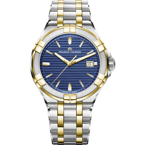 Maurice Lacroix Men's Aikon 42mm Roman Index Watch | Silver/Gold/Blue AI1008-PVY13-433-1